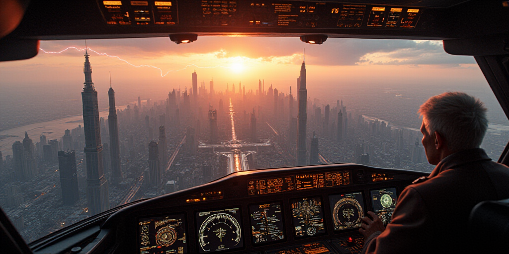 The League's capital city on Topaz, seen from the cockpit of an incoming skiff